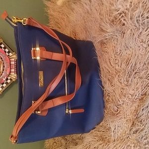 Joy & Iman Navy Blue Leather RFID Tote Nandbag